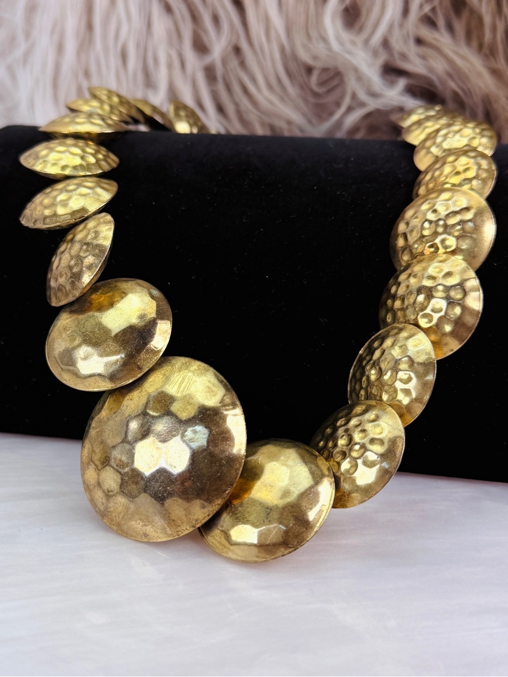 Goldtone Hammered Statement Necklace - Picture 4 of 7